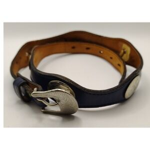 Circle Y Navy Blue Leather Western Concho Belt Scalloped Silver Buckle 8775S 28